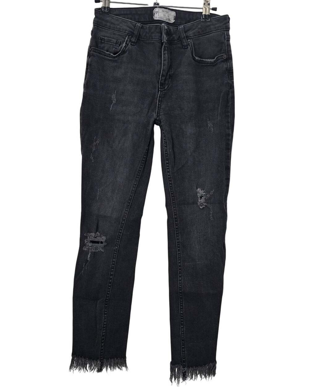 Free People Jeans Womens 26 Gray High Rise Skinny Distressed Frayed Hem Denim